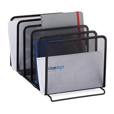 Image of Relaxdays Document Organiser, Metal Magazine Rack, 5 Filing Compartments, Mesh Look, 18.5x20.5x37.5 cm, Black, steel, 1 Item