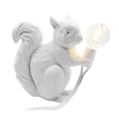 Image of ausuky Modern Resin Squirrel Table Lamp Light Bedside LED Home Decor Desk Fixtures (White)