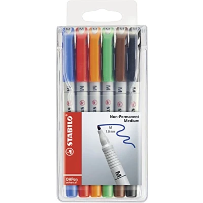 Image of OHP Pen STABILO Soluble Medium Wallet of 6 Assorted Colours