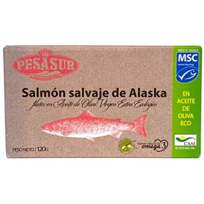 Image of Soldimar Pesasur MSC Alaska Wild Salmon Fillets in Organic Extra Virgin Olive Oil 120g (Pack of 5)