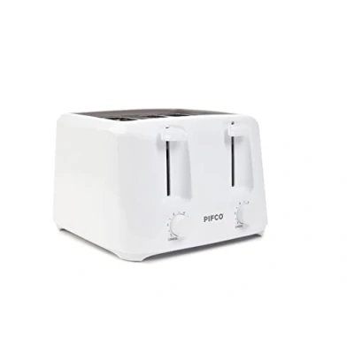 Image of PIFCO® Essentials White Toaster 4 Slice Dual Control with 6 browning Levels &amp; Anti Jam Function Easy to Clean Removable Crumbs Tray 1400W