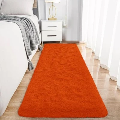 Image of Hafaa Rugs Living Room Fluffy Shaggy Rust Area for Bedroom, Hallway Runner Anti Slip Modern Super Soft Plush Carpet Non Shedding Easy To Clean Rug, 60cm x 220cm