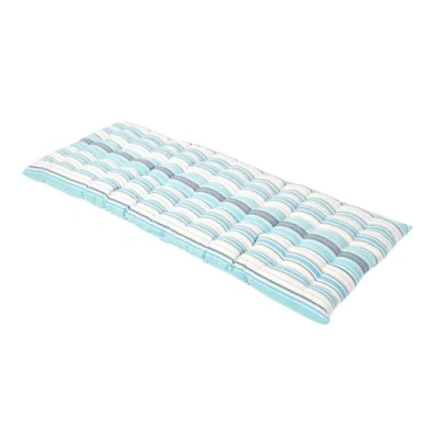 Image of HOMESCAPES Blue Stripe Garden Bench Cushion 2 Seater Seat Pad for Patio Furniture Kitchen or Dining Indoor &amp; Outdoor Use Comfortable 100% Cotton “New England Style Thick 108 cm Wide