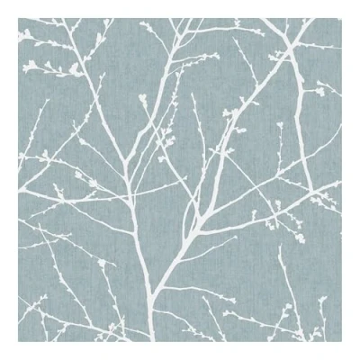 Image of Superfresco Easy Innocence Branch Duck Egg Metallic Wallpaper Paste The Wall White &amp; Traditional Tree Design