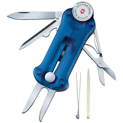 Image of Victorinox Golf Tool, Swiss Made Pocket Multi 10 Functions, Ballmarker, Repair Blue Transparent