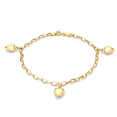 Image of Carissima Gold Women&#039;s 9 ct Yellow Three Heart 3 mm Oval Belcher Chain Bracelet of Length 18 cm/7 Inch