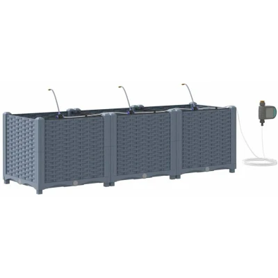 Image of vidaXL Garden Planters with Water Irrigation System 3 pcs Light Grey