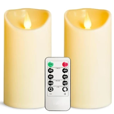 Image of YIWER Flameless LED Candles,Outdoor Indoor Battery Operated Flickering Candles with Remote Timers,Won&#039;t Melt,Ivory Plastic Candle D3.15 x H6 for Party Christmas Valentine&#039;s Day（2 pcs