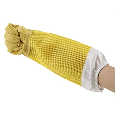 Image of Goat Leather Beekeeping Gloves Vented Long Sleeves Stin Proof Cuffs Durable Beepkeeper Protective for Beekeeping, Gardening, Pet Breeding Work XL