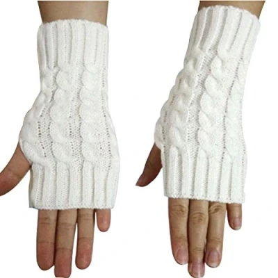 Image of Leben Fashion Women Ladies Autumn Winter Soft Knitted Warm Fingerless Gloves Hand Wrist Warmer Half Mitten White
