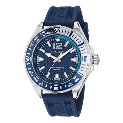 Image of Nautica Men&#039;s NAPCWF305 Clearwater Beach Blue Silicone Strap Watch, Blue, Modern