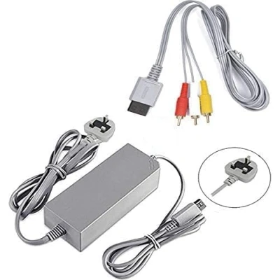 Image of CHILDMORY AC Power Adapter Charger UK Plug Supply With AV Audio Video Cable Cord for Wii Console System