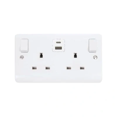 Image of Click Mode 2 Gang 13A Switched Socket &amp; TYPE A C USB Charging CMA786