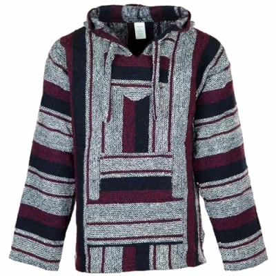 Image of Siesta Baja Hoodie Mexican Jerga Hooded Top Hippie Festival Jumper for Men and Women Maroon, Black White L