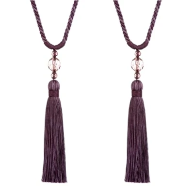 Image of Jones Interiors x 2 Curtain Tieback With Bead Embellishment Colour Aubergine.