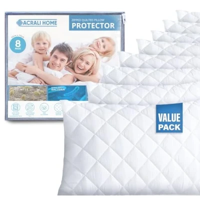 Image of ACRALI HOME White Pillow Protectors 8 Pack50x75 cm Quilted Zipped Cases for Firm ProtectionHypoallergenic, Soft and Breathable Luxurious Cover Material Comfortable Sleep