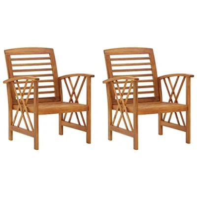 Image of vidaXL Garden Chairs Set of 2, Brown Seating, Crafted From Solid Acacia Wood.