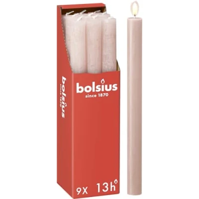 Image of Bolsius Tapered Dinner Pillar Candles Light Pink Pack of 9 Long Burning Time 13 Hours Household Candle Interior Decoration Unscented Natural Vegan Wax 27 x 2.3 cm Mother&#039;s Day