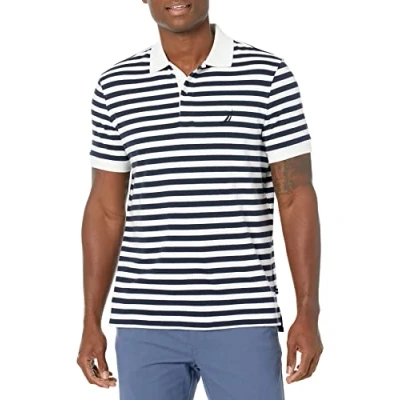Image of Nautica Men&#039;s Classic Fit 100% Cotton Soft Short Sleeve Stripe Polo Shirt, Bright White, S