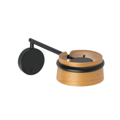 Image of Loop LED Indoor Wall Lamp Black, Wood