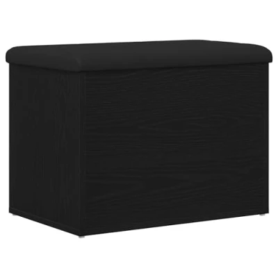 Image of vidaXL storage bench faux leather top black oak engineered wood, 42 cm seat depth entryway/hallway/bedroom