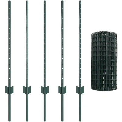 Image of vidaXL Euro Fence with 5 U Posts Green 0.8x10 m Steel