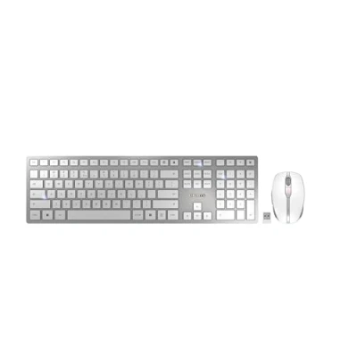 Image of CHERRY DW 9100 SLIM, Wireless Desktop Set, EU Layout (QWERTY), Bluetooth &amp; 2.4 GHz RF, Quiet Keys, Flat Design, Silver/White