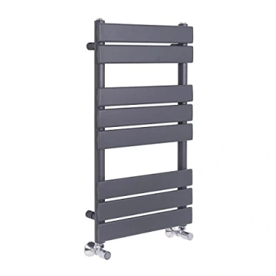 Image of Warmehaus Flat Panel Heated Towel Rail with 68mm Pipe Diameter Anthracite Grey Bathroom Ladder Radiator Warmer 800 x 450mm