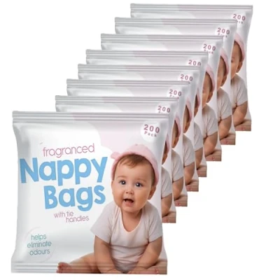 Image of Home Beauty Fragranced Nappy Disposable Bags With Tie Handle 8 x 200 pack (1600 in total)