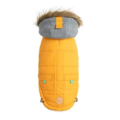 Image of GF Pet Dog Parka Jacket Winter Sailor Warm Coat for Dogs Fleece Lined Vegan Fur Hooded Bodywarmer Yellow Small