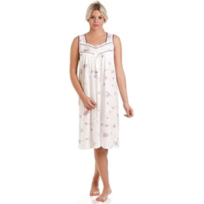 Image of Undercover Ladies Floral Jersey Cotton Rich Nightie Nightdress Nightshirt &amp; Pyjamas Available in Sizes 10 36 (10 12, Purple Sleeveless)