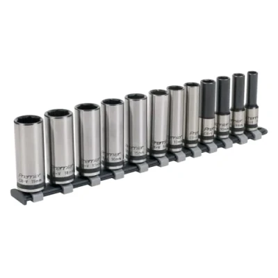 Image of Sealey Premier Socket Set 12pc 3/8&quot;Sq Drive Deep Lock On™ 6pt Metric Black Series