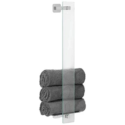 Image of tesa® ESTEETIC Guest Towel Holder Vertical Hand in White Frosted Glass Design Wall Mounted Bar Waterproof, incl. Power.Kit Adhesive Solution 667 mm x 180 128