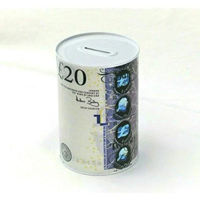 Image of Home Supplies Direct Money Tin Pound Note Design Kids Cash Saving Piggy Bank Box £5 £10 £20 £50 (£20 (Twenty Pounds))