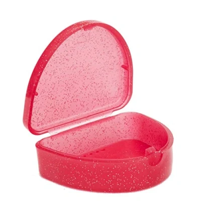 Image of Slim Orthodontic Dental Case Colour &amp; Glitter Choices for Retainers, Bleaching Trays, Dentures More (Glitter Red)