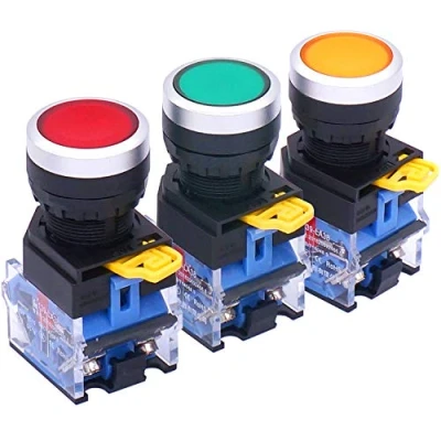 Image of Taiss 3pcs 22mm Momentary Push Button Switch 10A 440V 1NO 1NC Red Yellow Green Sign DPST Pushbutton Switches LA38 11BNRYG