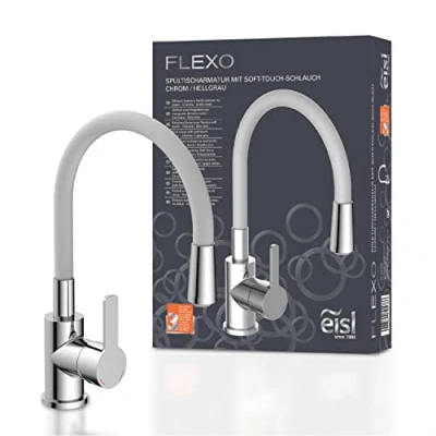 Image of EISL Flexo Chrome/Light Grey Flexible Sink Mixer Tap Kitchen High Spout with Soft Touch Hose 360 Degree Swivel NI186FLHG