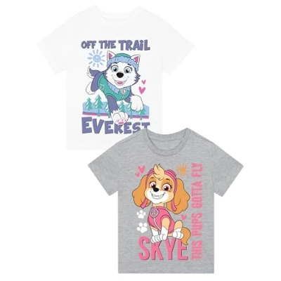 Image of Paw Patrol Tshirt Everest and Skye Girls T Shirt 2 Pack Tops Multicolour 7 8 Years