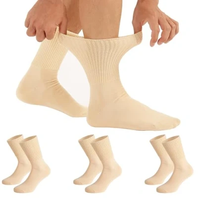 Image of CALZITALY, PACK 3/6 Pairs Diabetic Socks, Unisex Socks for Swollen Legs, Loose Fit Black, White, Natural Made in Italy (3 Natural, 8,5 11)