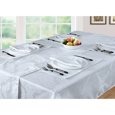 Image of EHC Luxury Damask White Table Cloth Cover Rectangle 54&quot; x 72&quot; (138 cm 183 cm)