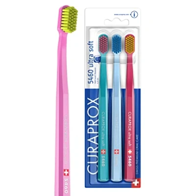 Image of Curaprox Toothbrush Set CS 5460 Pack of 3 Ultra Soft Manual Toothbrushes for Adults with Super CUREN Bristles Random Color