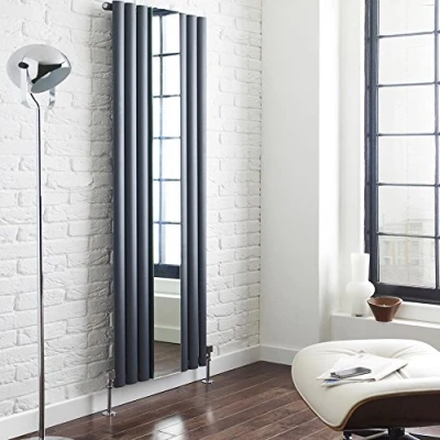 Image of Hudson Reed HLA78 Revive Modern Bathroom Vertical Designer Single Panel Radiator with Mirror, 1800mm x 499mm, Anthracite