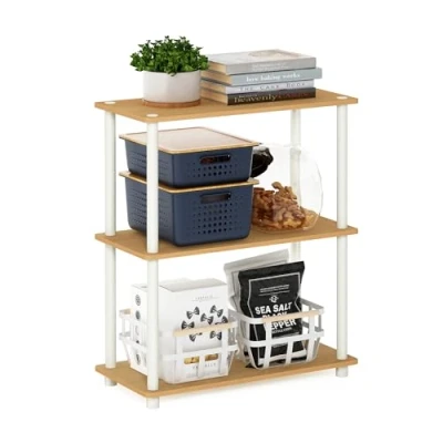 Image of Furinno Turn N Tube 3 Tier Compact Multipurpose Shelf Display Rack, Standing Shelf, Beech