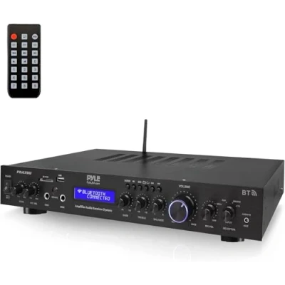 Image of Pyle Amplifier Hifi Bluetooth AV Receiver, for Echo Studio/Home/Theater Hi Fi Mini Amplifiers, Speaker Amp with MP3/USB/SD/AUX/FM Radio, Digital LCD Display, 200 Watts 5 Channel Stereo