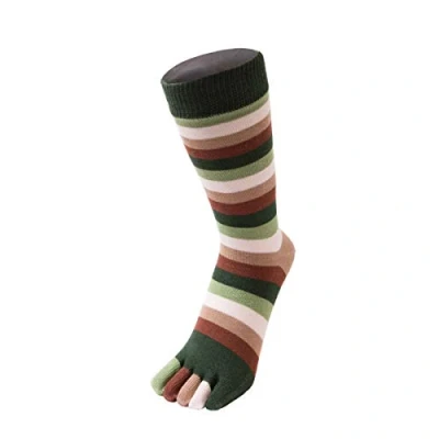 Image of TOETOE Men, Women Essential/Everyday Stretchy Mid Calf Soft Cotton Seamless Stripy Toe Socks, Hygienic, Breathable, UK 4 11 EU 35 46