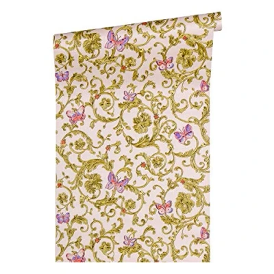 Image of Baroque Wallpaper with Ornaments Versace 3 Non Woven 10.05 m x 0.70 Pink Green Gold Made in Germany 343254 34325 4