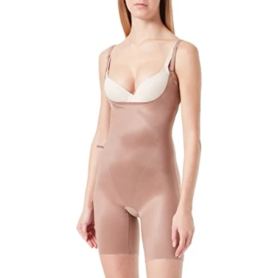 Image of Spanx Thinstincts 2.0 Openbust Midthigh Bodysuit Body, Women&#039;s, Size: 6, Café au lait