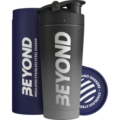 Image of Beyond Shakers Insulated Metal Protein Shaker, Stainless Steel Supplement Bottle BPA Free for Gym 735ml in Grey &amp; Black