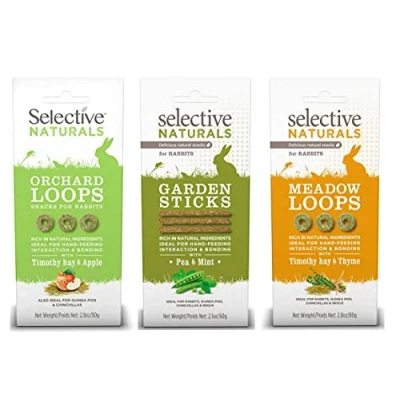 Image of 3 PACK SELECTIVE NATURALS MIXED VARIETY SMALL ANIMAL RABBIT TREATS STICKS LOOPS