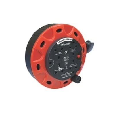 Image of 4 Socket Extension Lead Reel, 5 Meter, 13A, 240V, with Safety Cut Out Switch, Casette Reel Meters Red